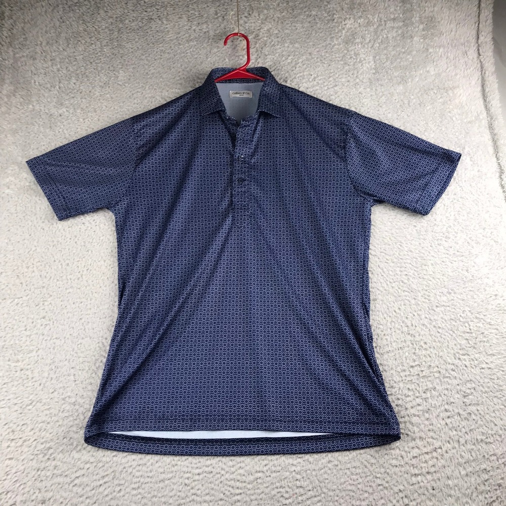 Collars & Co Dress Collar Polo Shirt Mens M Blue Geo Print Short Sleeve Golf